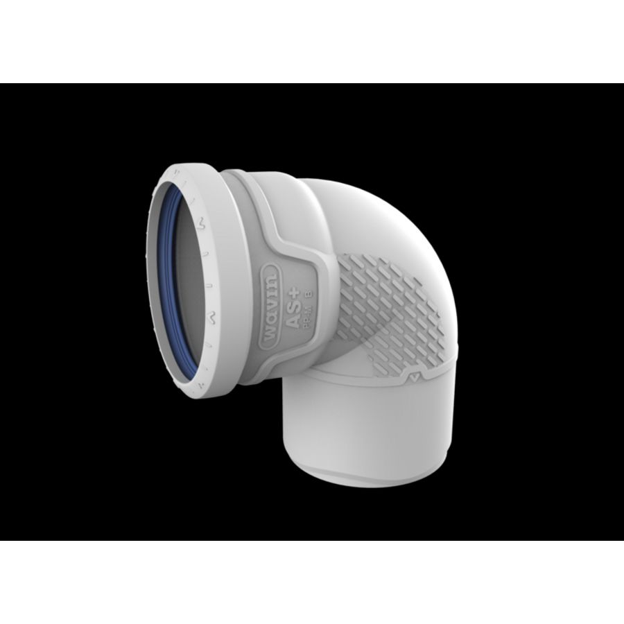 Bocht PP AS+ geluidsarm 87° lichtgrijs 90mm mof x spie