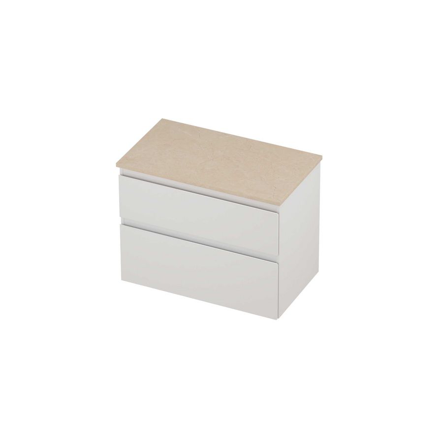 Deck Set Top afdekplaat hardsteen en onderkast a-symmetrisch 800x460x550mm Sand stone/glans wit