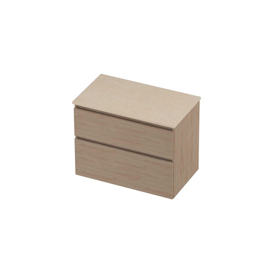 Deck Set Top afdekplaat hardsteen en onderkast a-symmetrisch 800x460x550mm Sand stone/Ideal oak
