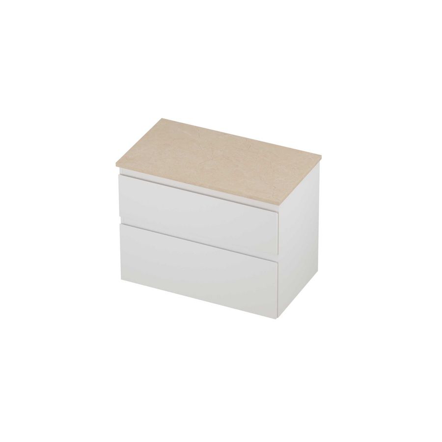 Deck Set Top afdekplaat hardsteen en onderkast a-symmetrisch 800x460x550mm Sand stone/mat wit