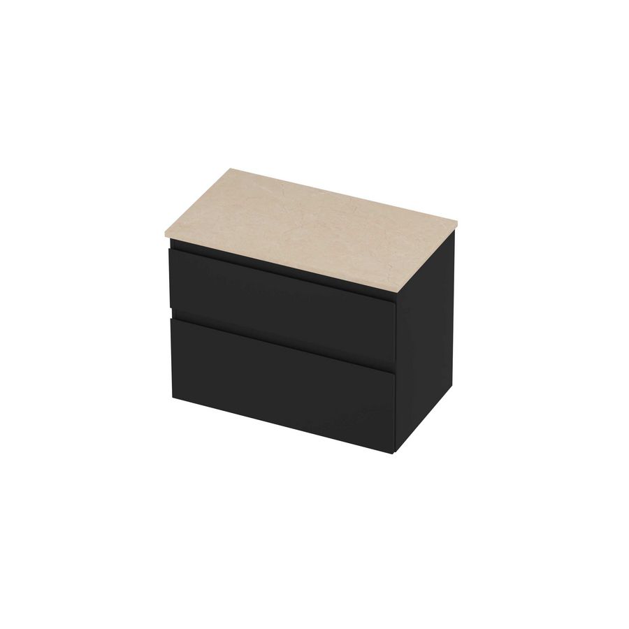 Deck Set Top afdekplaat hardsteen en onderkast a-symmetrisch 800x460x550mm Sand stone/mat zwart