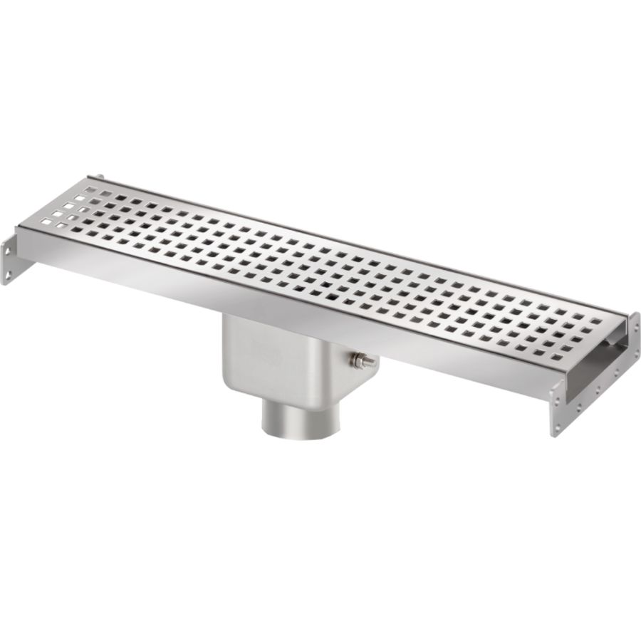Douchegootdeel koppelbaar RVS 500x100mm met onderuitlaat 50mm (waterslot 50mm)