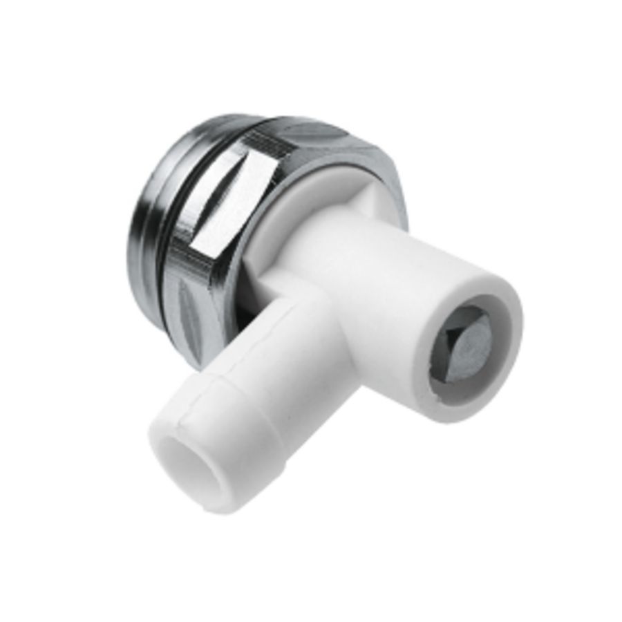 Radiatoraftapper vernikkeld draaibare tuit  wit 1/2"bt. + o-ring