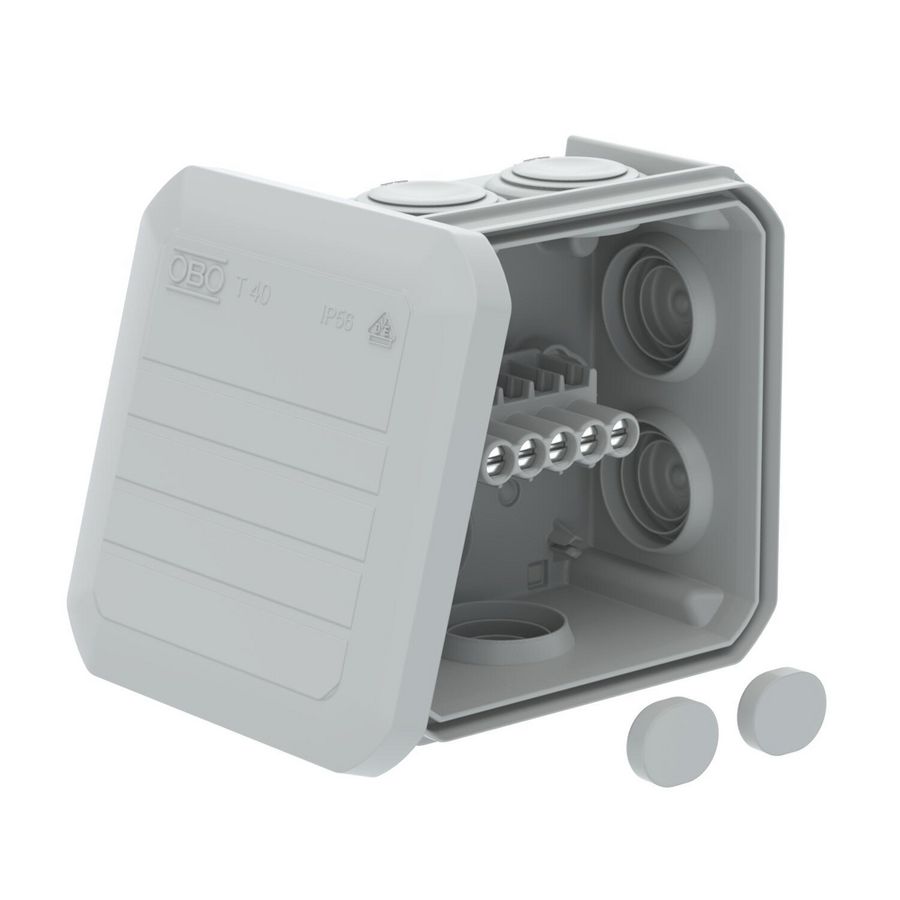 Kabeldoos klemmenstrook+invoeren 90x90x52 lichtgrijs VVE=5