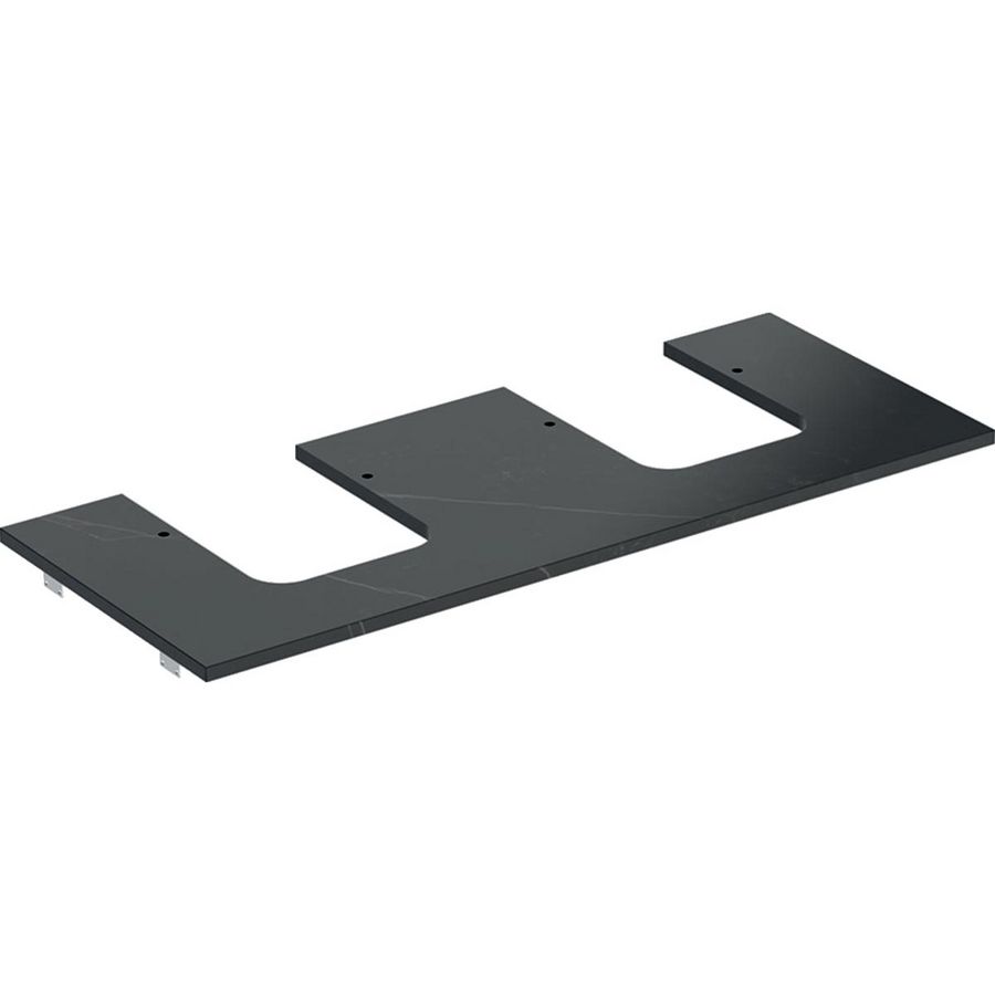 Wastafelblad porselein voor opzetwastafel 120cm zwart marmerlook mat uitsparing afgerond rechts + links ONE