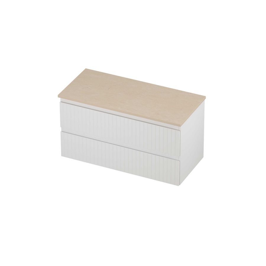 Deck Set Top afdekplaat hardsteen en onderkast symmetrisch gefreesd 1000x460x550mm Sand stone/mat wit