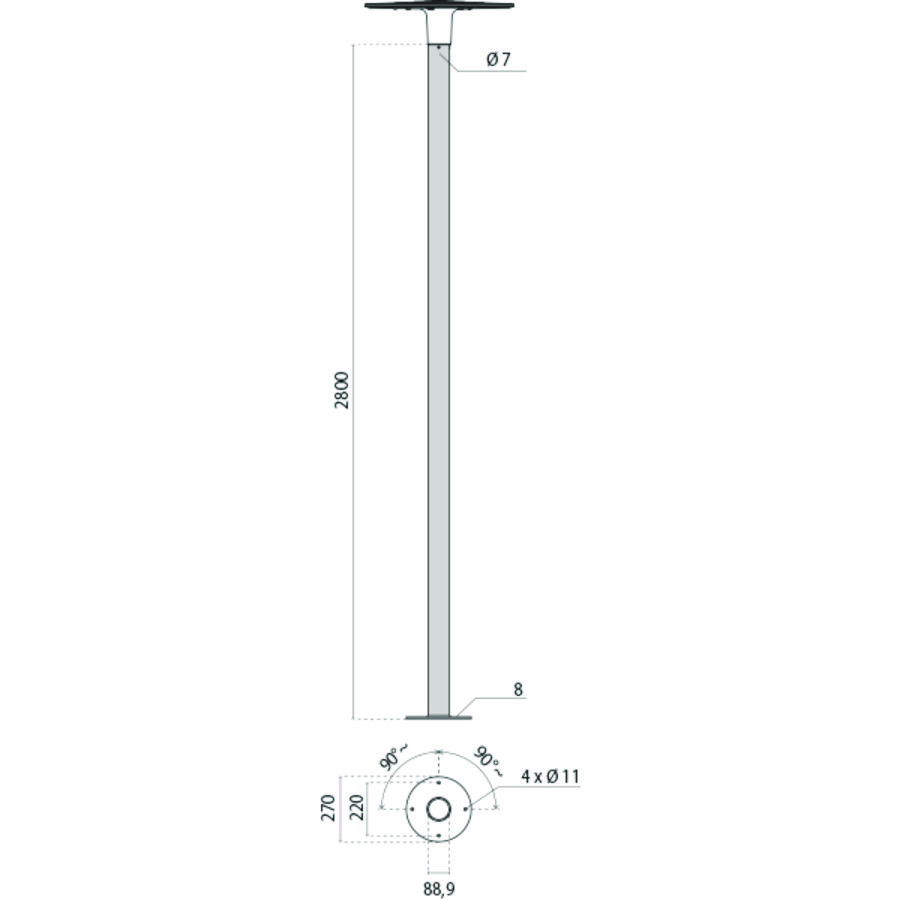 Mast Spillo F.T. 2,8 m met grondplaat