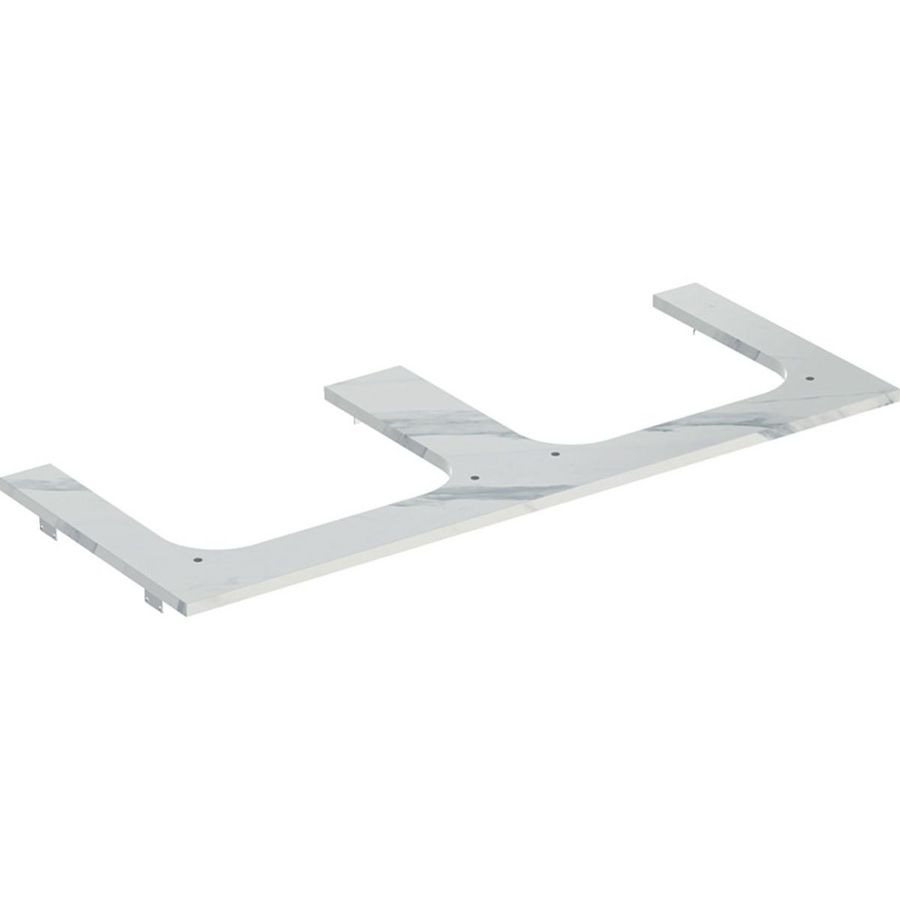 Wastafelblad porselein voor opzetwastafel 120cm wit marmerlook mat uitsparing rechthoek rechts + links ONE