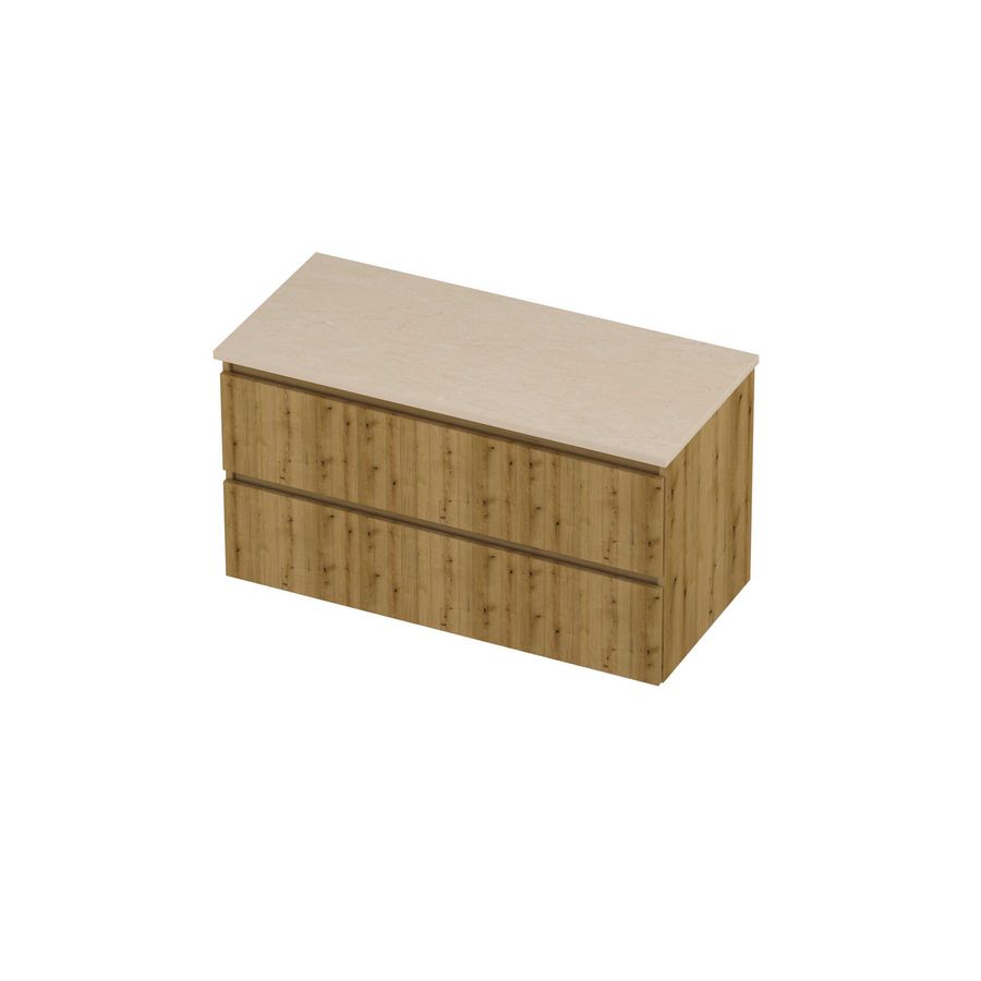 Deck Set Top afdekplaat hardsteen en onderkast symmetrisch gefreesd 1000x460x550mm Sand stone/Urban oak