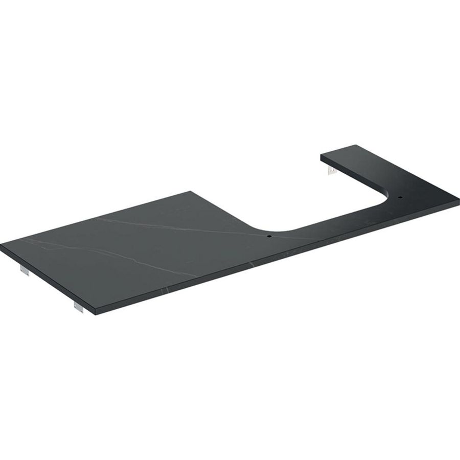 Wastafelblad porselein voor opzetwastafel 120cm zwart marmerlook mat uitsparing rechthoek rechts ONE