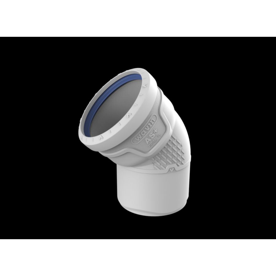 Bocht PP AS+ geluidsarm 45° lichtgrijs 90mm mof x spie