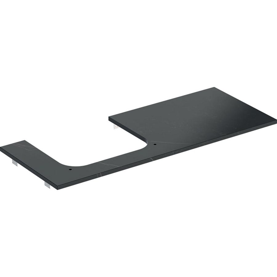 Wastafelblad porselein voor opzetwastafel 120cm zwart marmerlook mat uitsparing recthoek links ONE