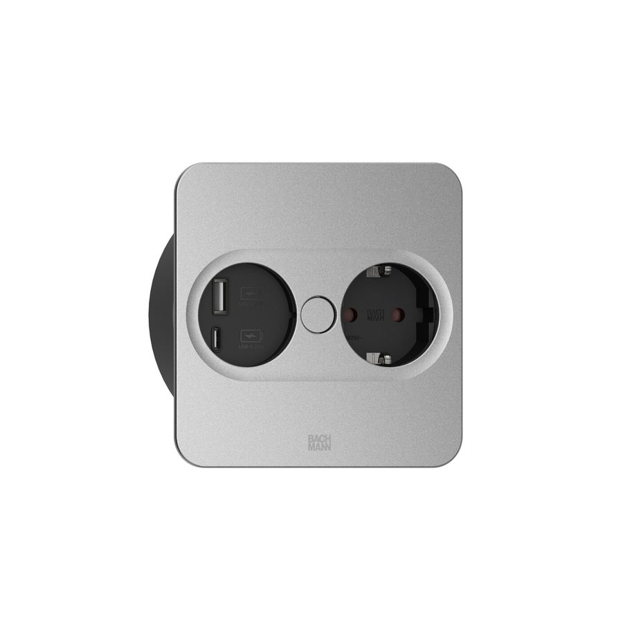 Twist2 1x 230V 1xUSB A/C chrgr 0,2m GST o.g. vierkant zilver