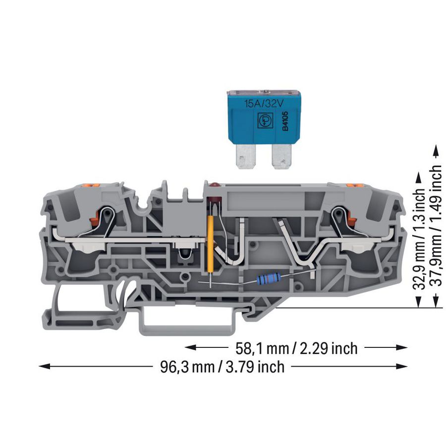 2-draads zekeringsklem platte autozek. 1681/1000-413 VVE=25