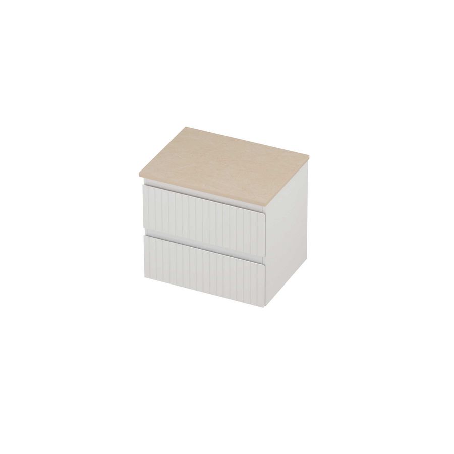 Deck Set Top afdekplaat hardsteen en onderkast symmetrisch gefreesd 600x460x550mm Sand stone/glans wit
