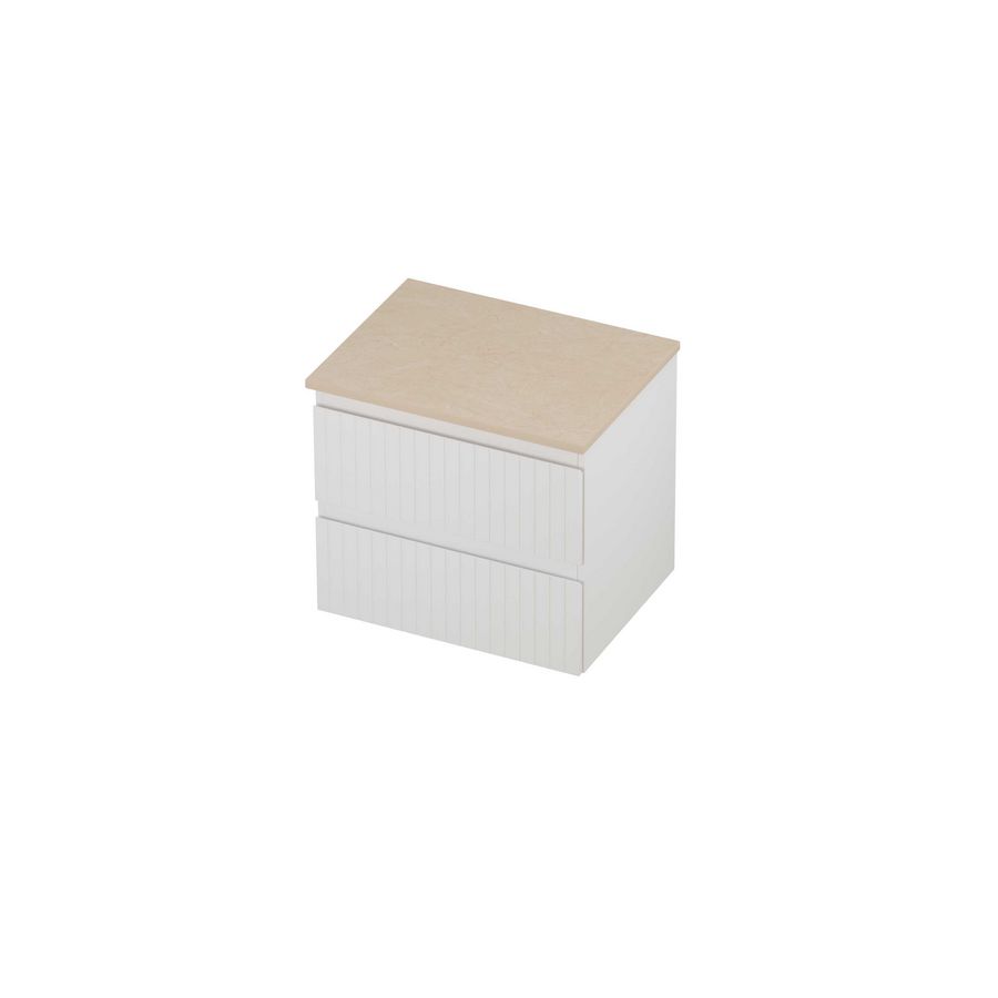 Deck Set Top afdekplaat hardsteen en onderkast symmetrisch gefreesd 600x460x550mm Sand stone/mat wit