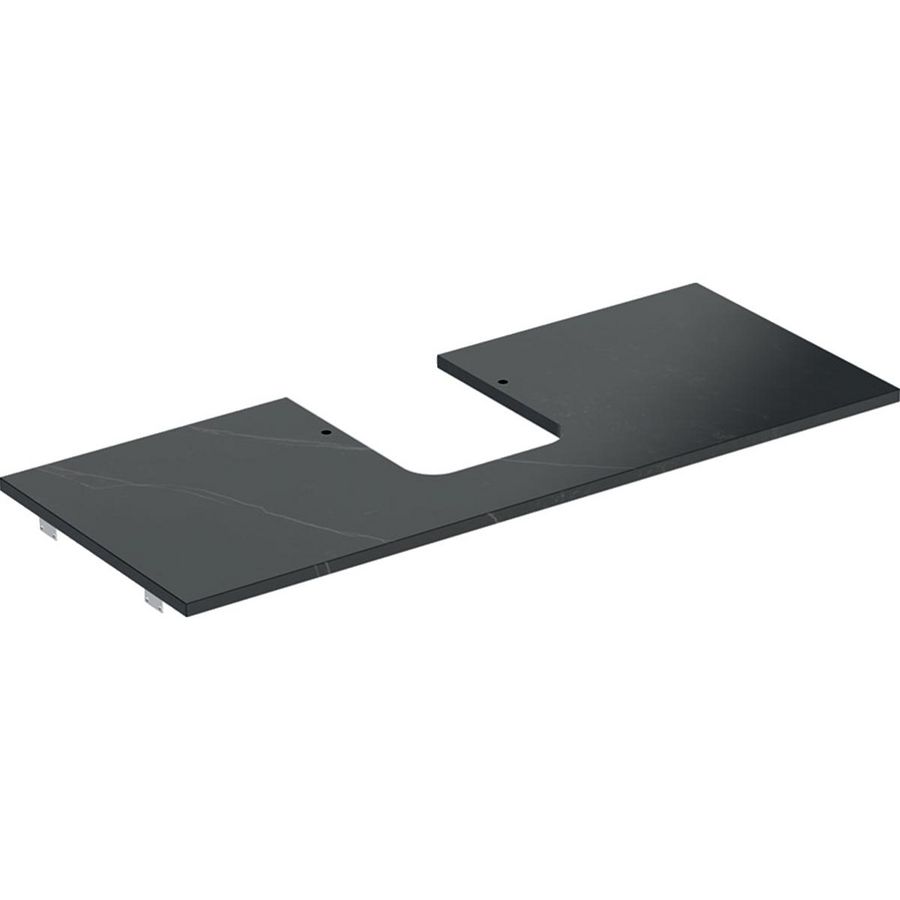 Wastafelblad porselein voor opzetwastafel 120cm zwart marmerlook mat uitsparing afgerond gecentreerd ONE
