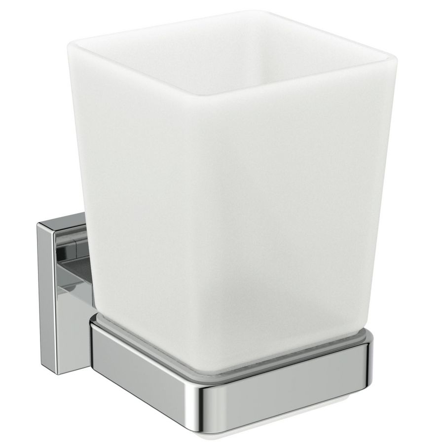 IOM Square bekerhouder chroom met beker mat glas