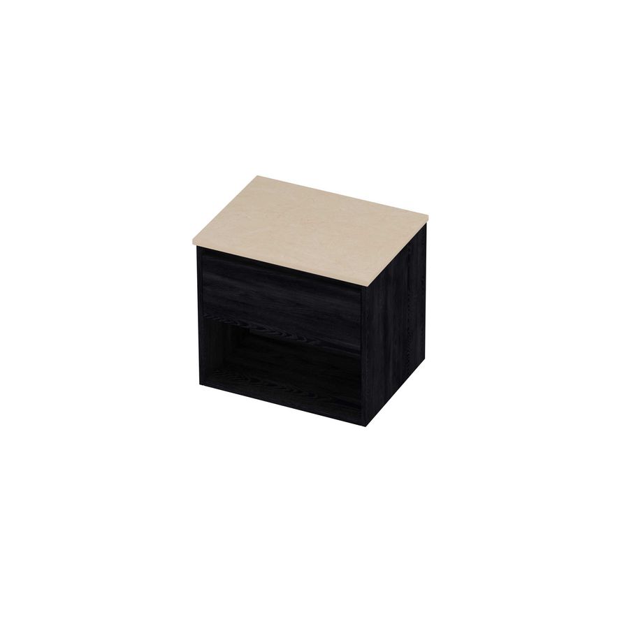 Deck Set Top afdekplaat hardsteen en onderkast met schap 600x460x550mm Sand stone/Black oak
