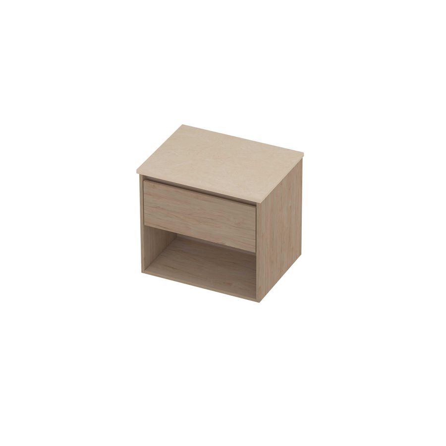 Deck Set Top afdekplaat hardsteen en onderkast met schap 600x460x550mm Sand stone/Ideal oak