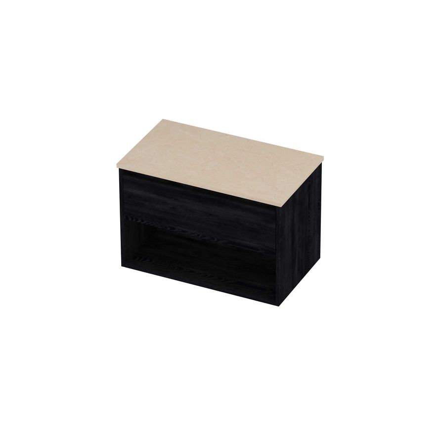 Deck Set Top afdekplaat hardsteen en onderkast met schap 800x460x550mm Sand stone/Black oak