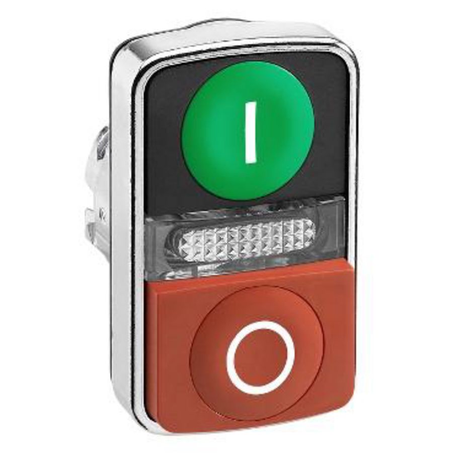 Dubbele verlichte drukknop Groen verz./rood verhoogd 2 XB4