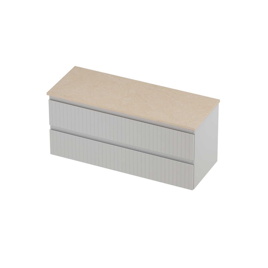 Deck Set Top afdekplaat hardsteen en onderkast symmetrisch gefreesd 1200x460x550mm Sand stone/glans wit