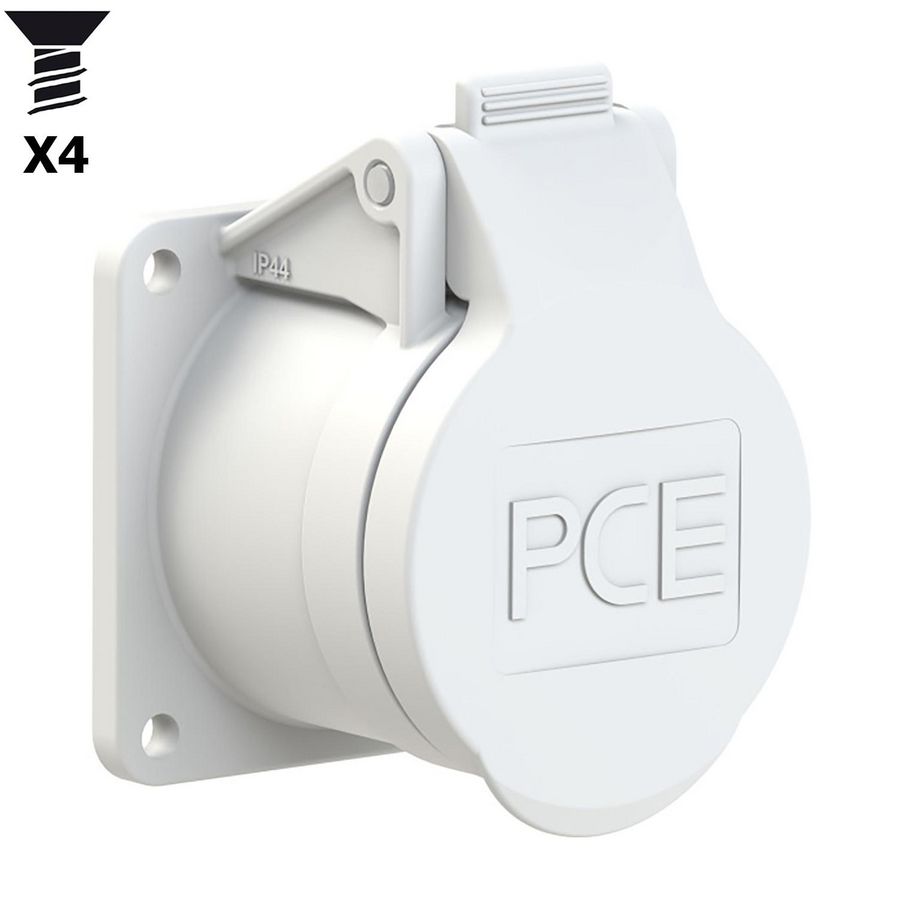 CEE inbouw wandcontactdoos RE 16A 2p 42V 12h wit IP54 Twist flens 55x55mm