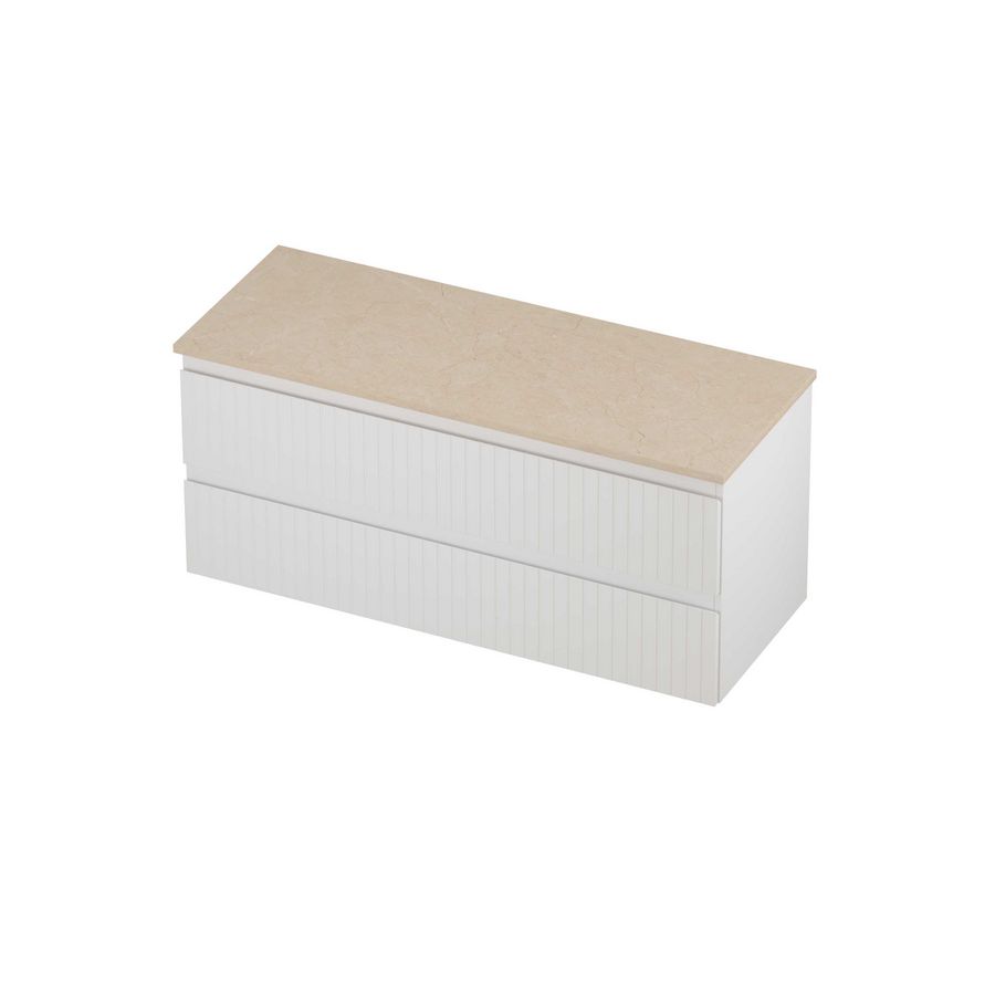 Deck Set Top afdekplaat hardsteen en onderkast symmetrisch gefreesd 1200x460x550mm Sand stone/mat wit