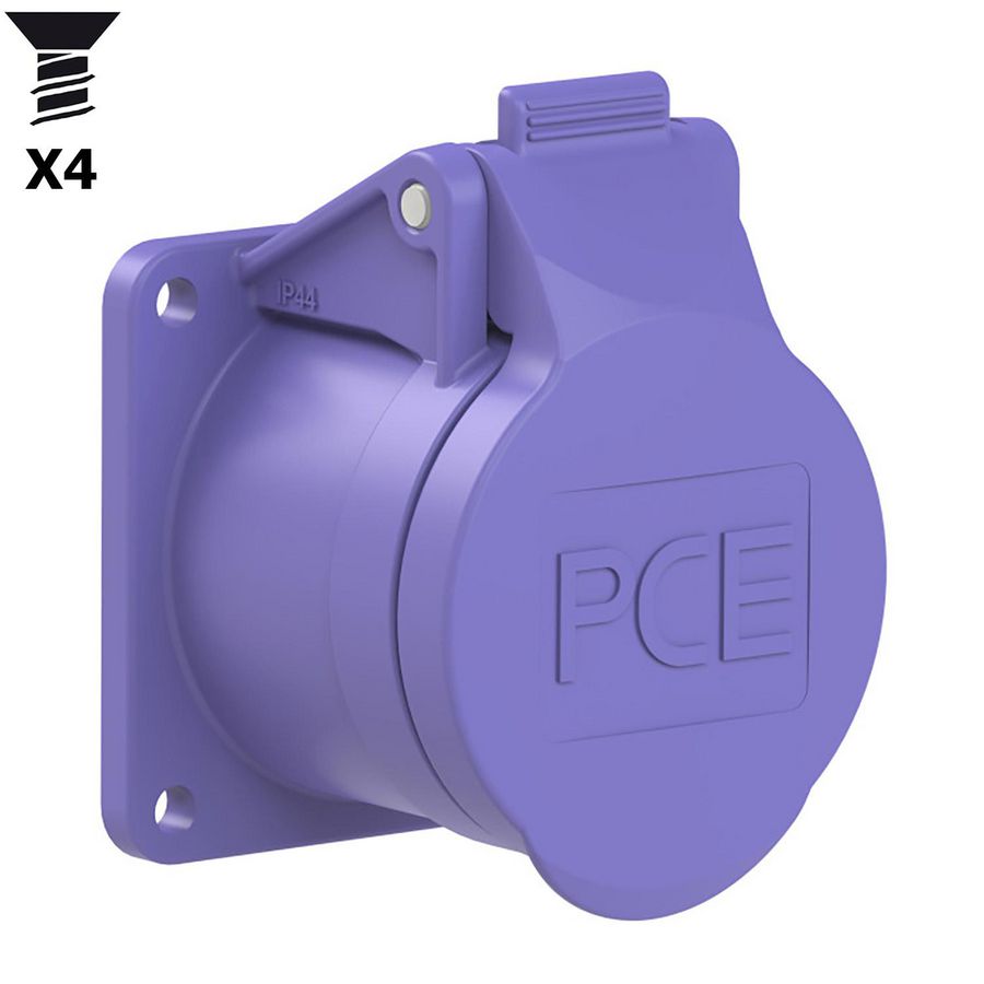 CEE inbouw wandcontactdoos RE 16A 2p 24V paars IP44 flens 55x55mm st 45x45