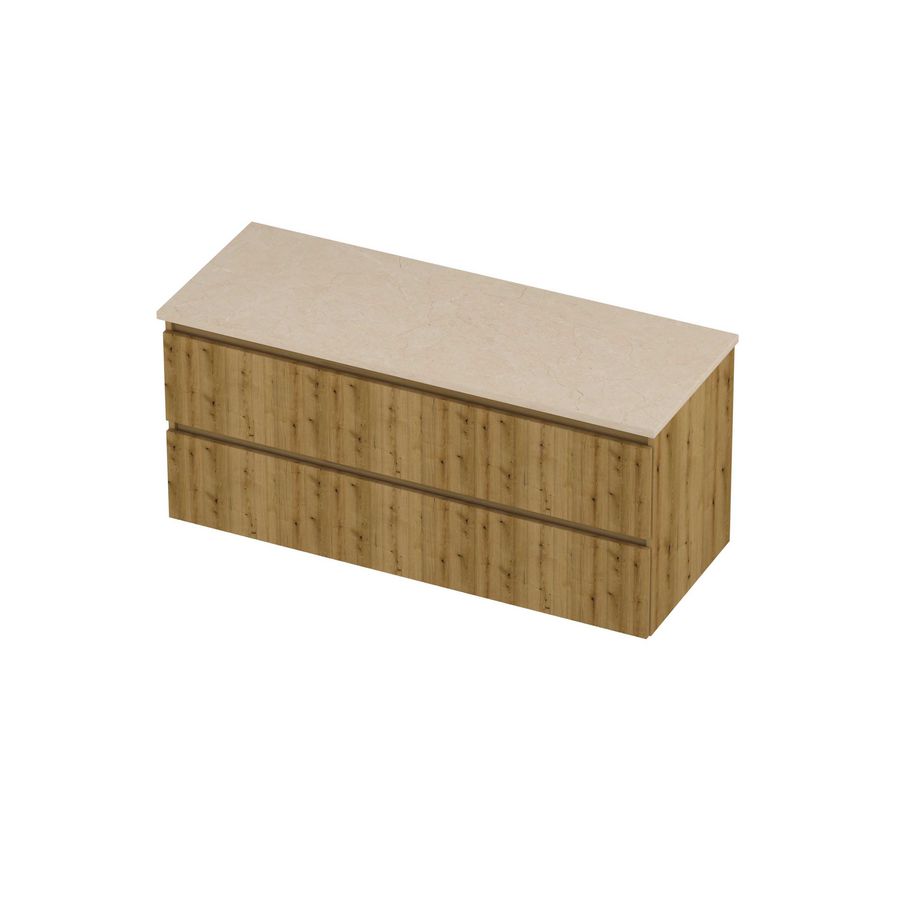 Deck Set Top afdekplaat hardsteen en onderkast symmetrisch gefreesd 1200x460x550mm Sand stone/Urban oak