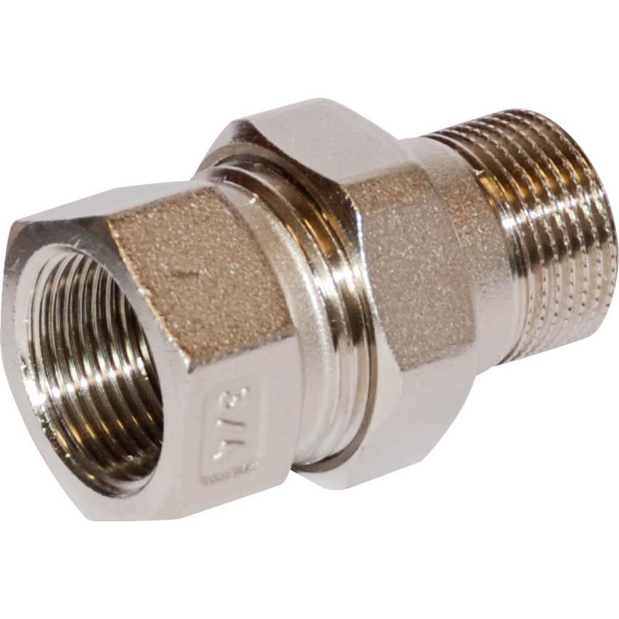 Pijpkoppeling R.. DN15 R/Rp 1/2" bi.dr. messing vernikkeld