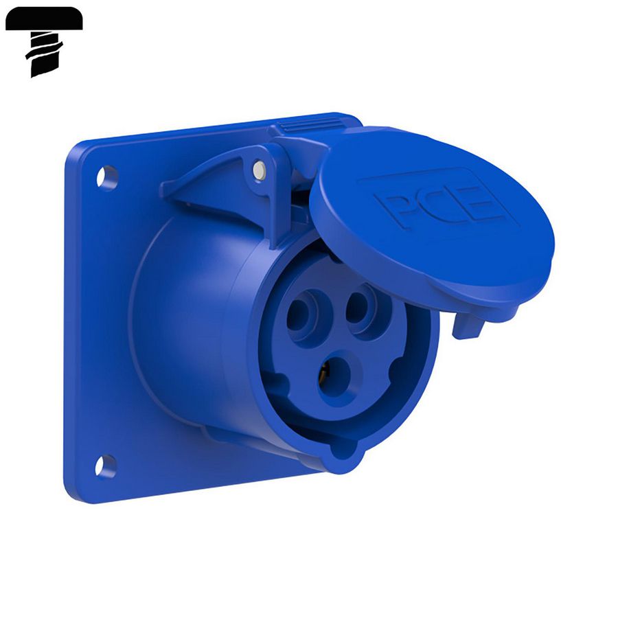 Wandcontactdoos CEE 16A 3p 230V 6h blauw IP54 75x75mm