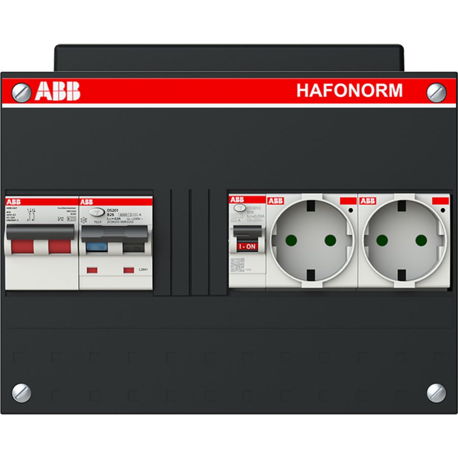 Groepenkast 1 fase 1 HS 40A 2P 1 PV RCBO B25 2P 300mA 2 wandcontactdoos
