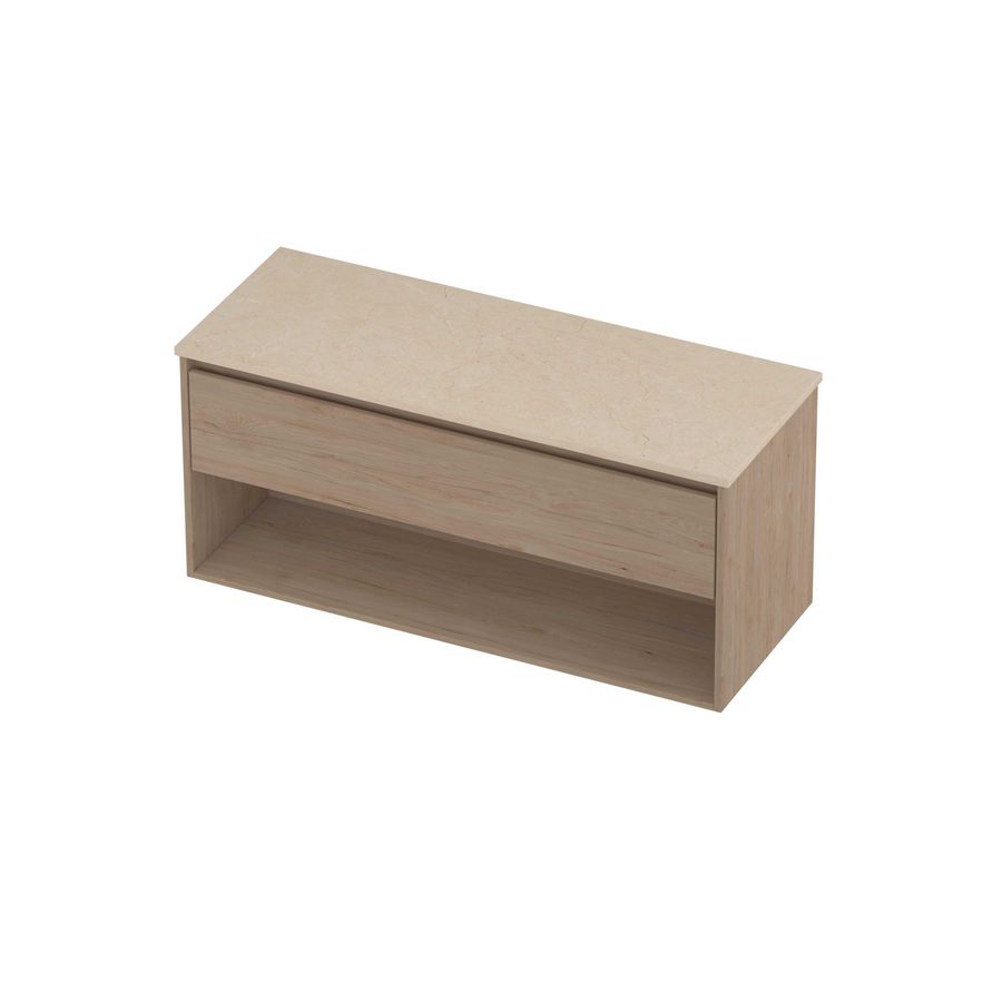 Deck Set Top afdekplaat hardsteen en onderkast met schap 1200x460x550mm Sand stone/Ideal oak