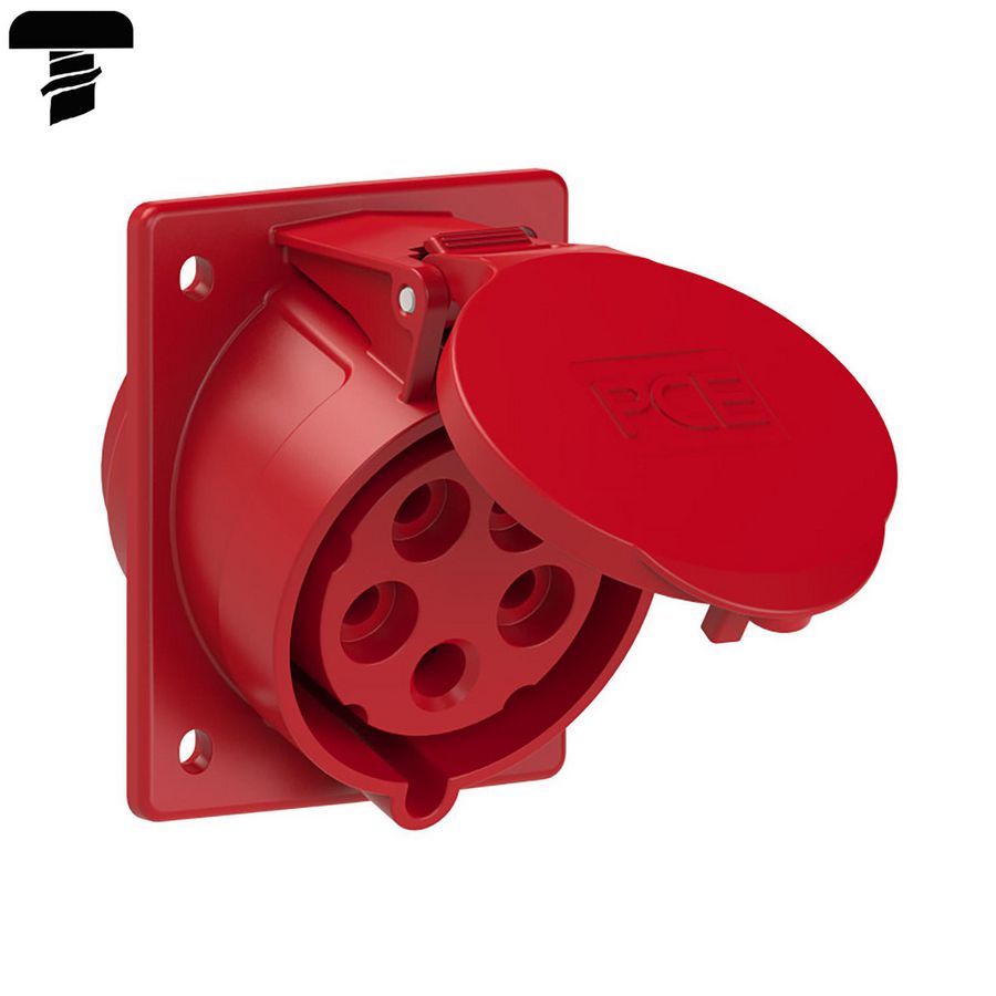 CEE inbouw wandcontactdoos schuin 32A 5p 400V 6h rood IP44 flens VVE=10