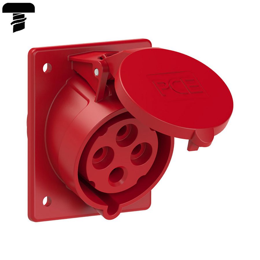Wandcontactdoos CEE 32A 4p 400V 6h rood IP44 80x97mm