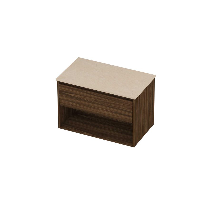 Deck Set Top afdekplaat hardsteen en onderkast met schap 800x460x550mm Sand stone/Cabana oak