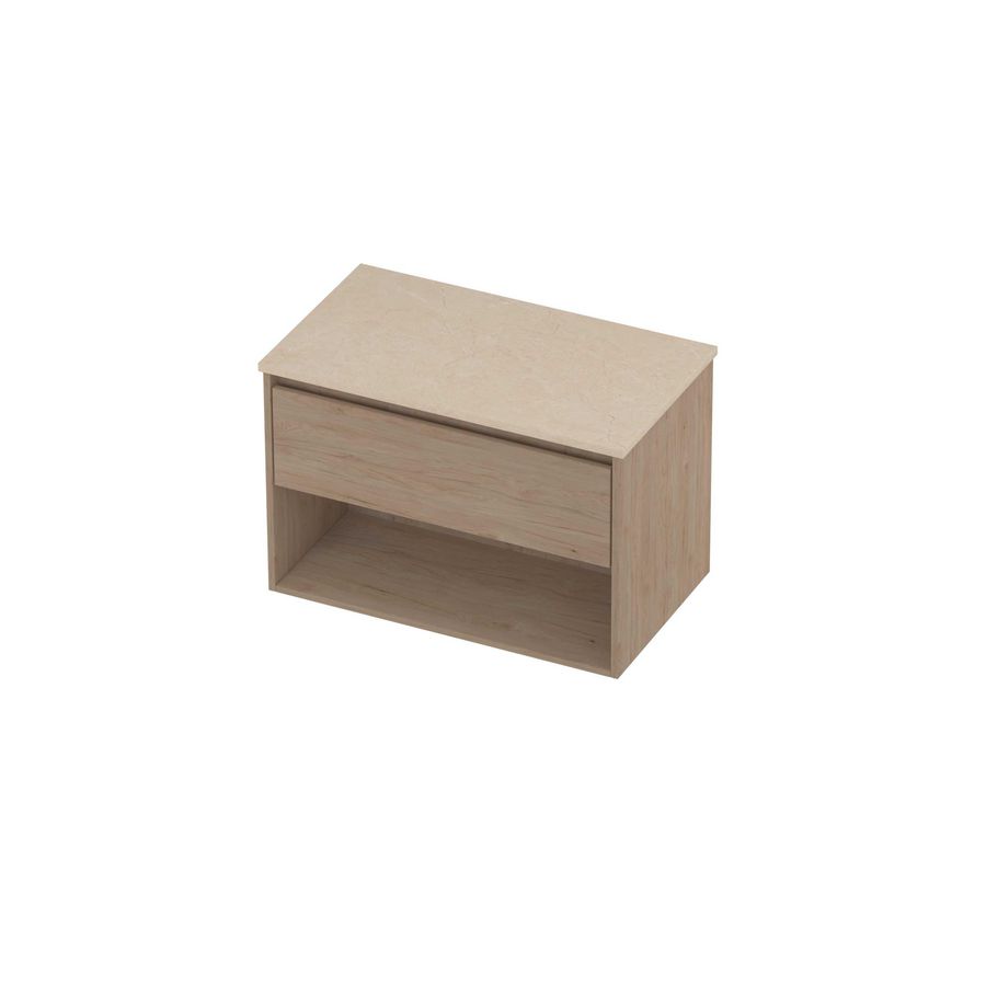 Deck Set Top afdekplaat hardsteen en onderkast met schap 800x460x550mm Sand stone/Ideal oak