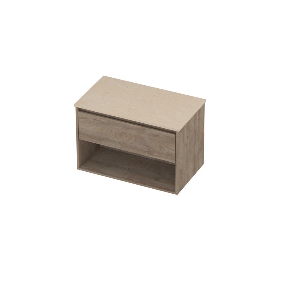 Deck Set Top afdekplaat hardsteen en onderkast met schap 800x460x550mm Sand stone/Raw oak