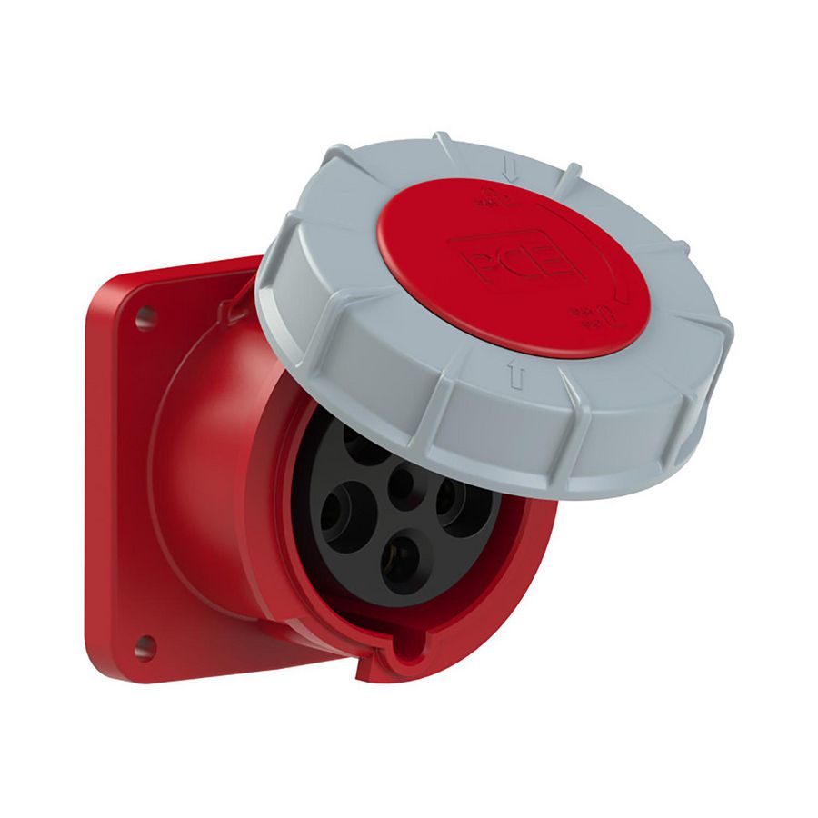 Wandcontactdoos CEE 63A 5p 400V 6h rood IP67 Power Twist
