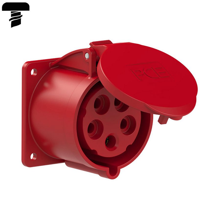 Wandcontactdoos CEE 32A 5p 400V 6h rood IP54 75x75mm
