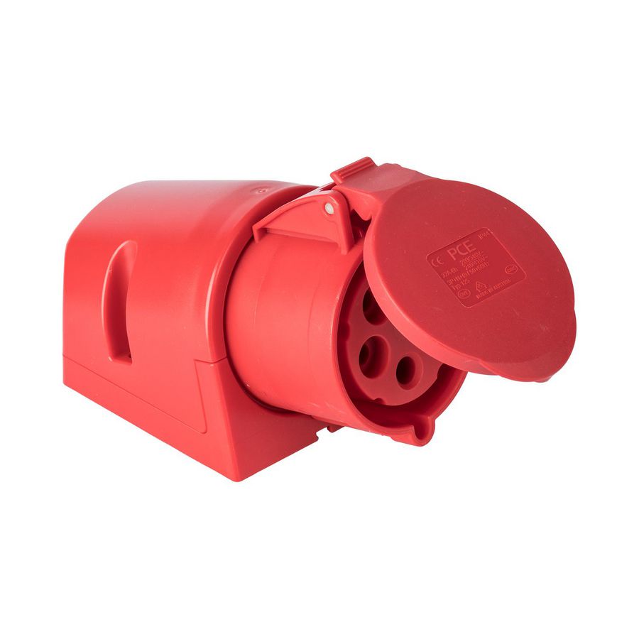 Wandcontactdoos CEE 32A 5p 400V 6h rood-rood IP44 rood huis