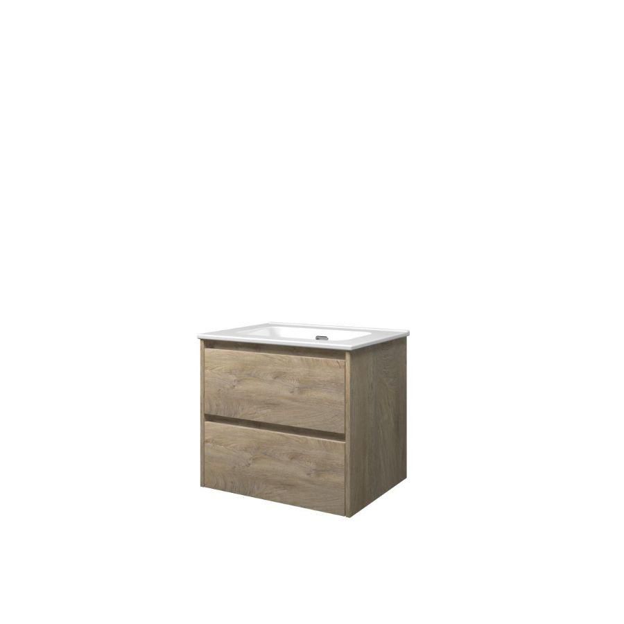 Set Proline porselein Elegant wastafel wit zonder kraangat onderkast symmetrisch raw oak 60x46cm