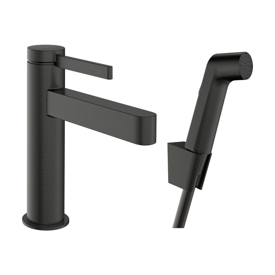 Wastafelmengkraan Finoris 1-hendel 110 doucheslang 160cm Brushed Black Chrome