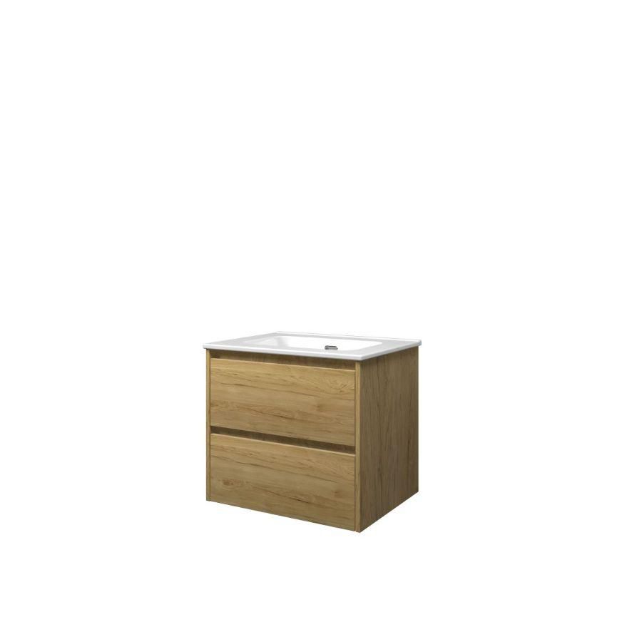 Set Proline porselein Elegant wastafel wit zonder kraangat onderkast symmetrisch ideal oak 60x46cm