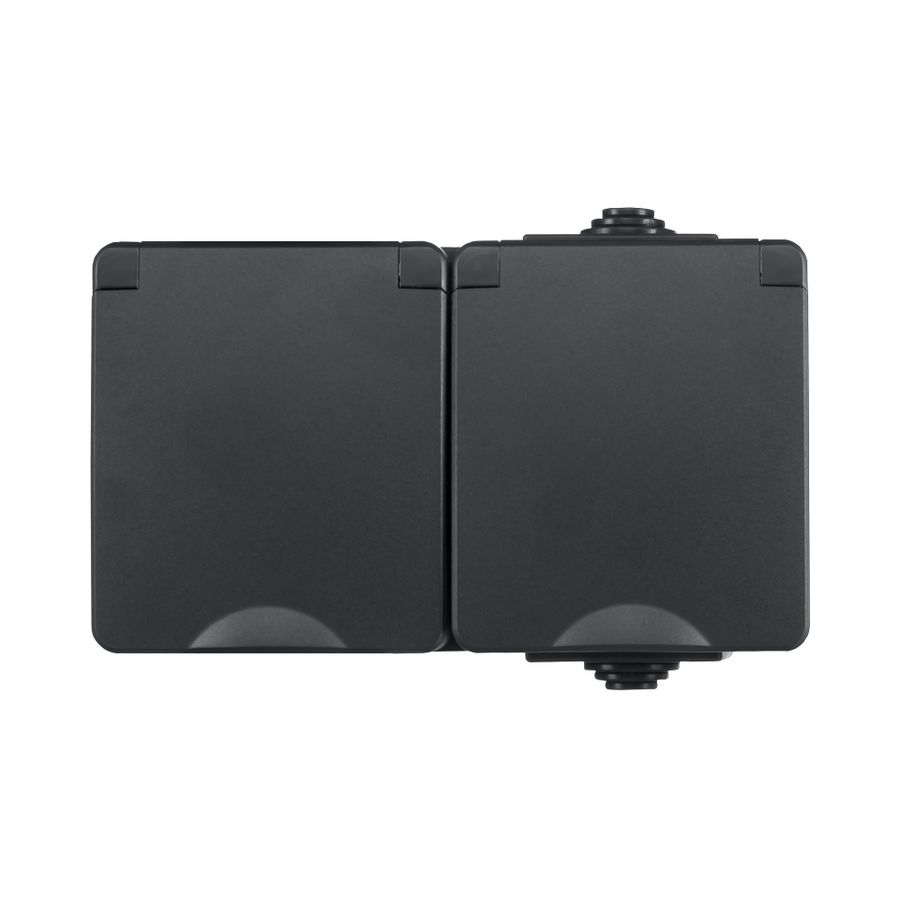 Opbouw Wandcontactdoos 2-voudig Horizontaal IP55 Zwart VVE=8