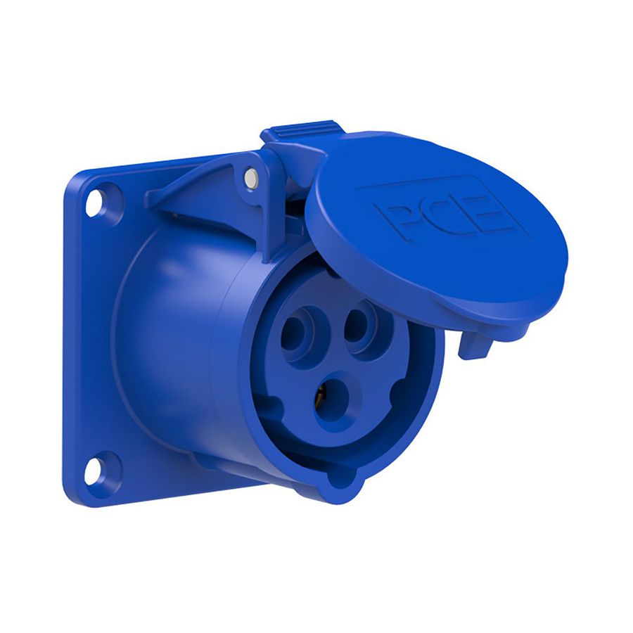 Wandcontactdoos CEE 16A 3p 230V 6h blauw IP54 75x75mm