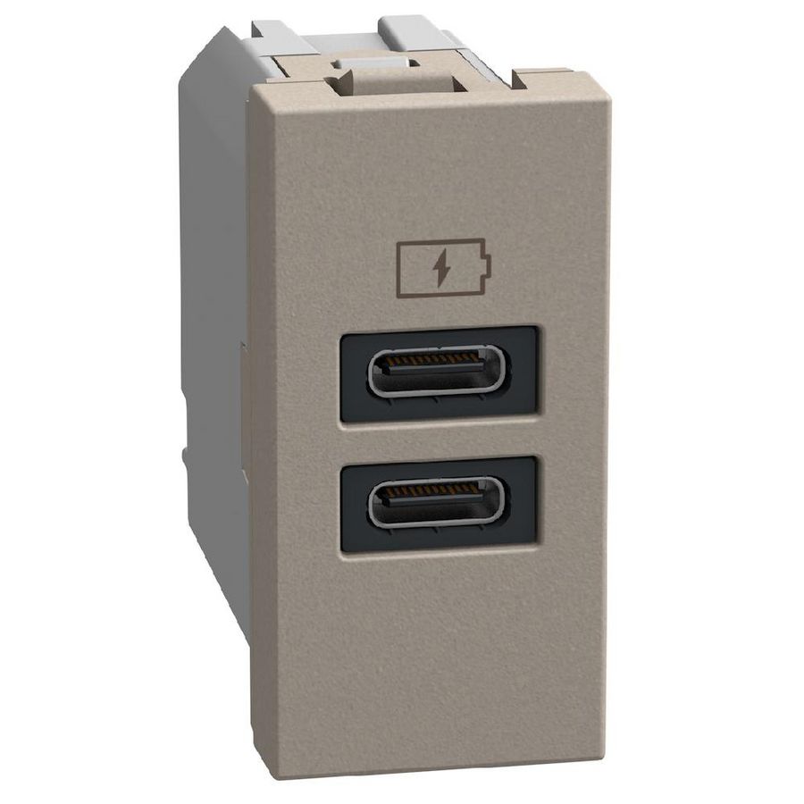 Light Now USB oplader type C+C - 15W - 1 module - stone