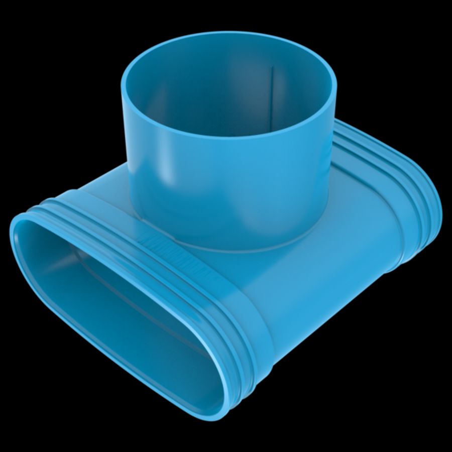 T-stuk lijm 90° PVC luchtverdeelsysteem VENTIZA blauw (195x80mm)x Ø125mm x (195x80mm) H=100mm 3x mof